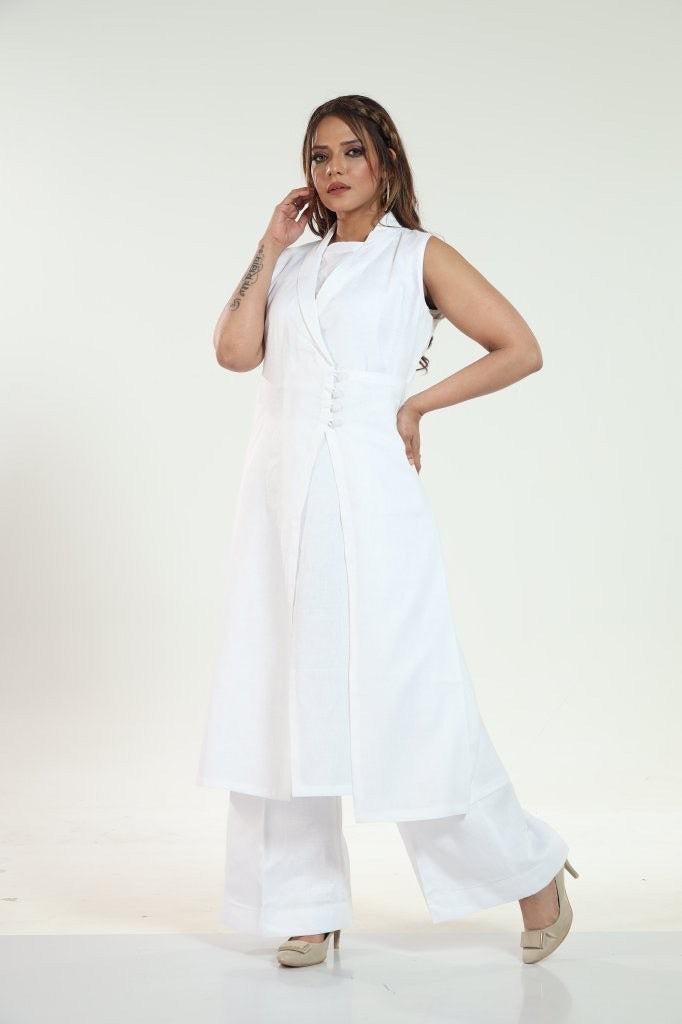 White Long Pure Linen Set