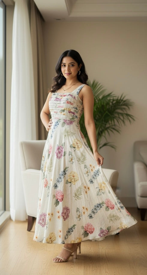 Luxurious Linen Floral Dress