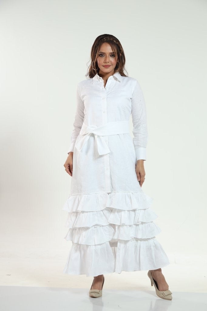 Linen Ruffle Charm Dress