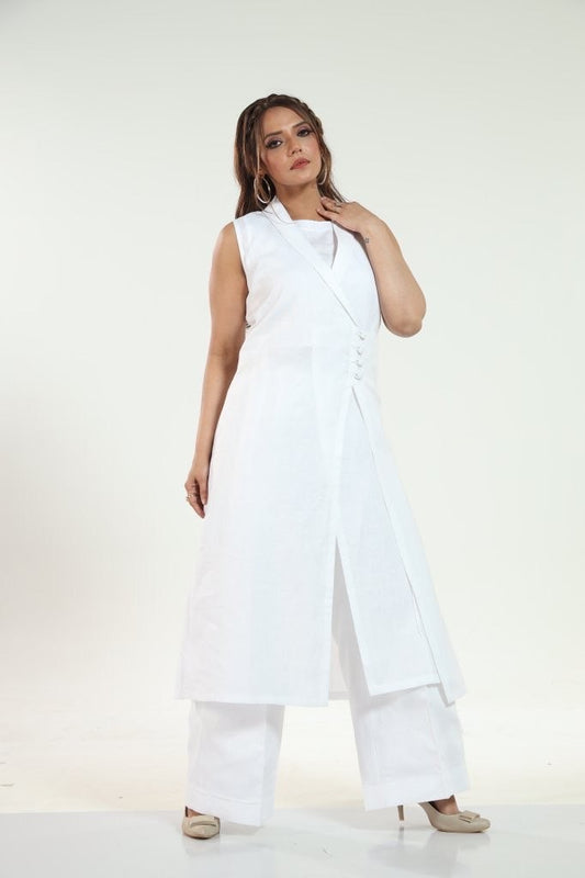 White Long Pure Linen Set