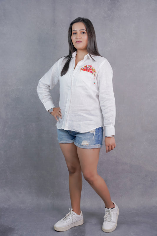 Blossom Pocket Pure Linen Shirt