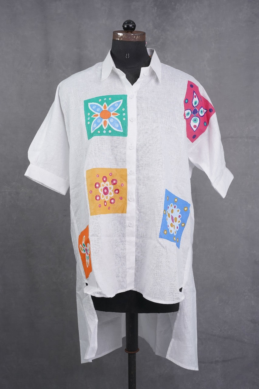 Playful Patchwork White Shirt