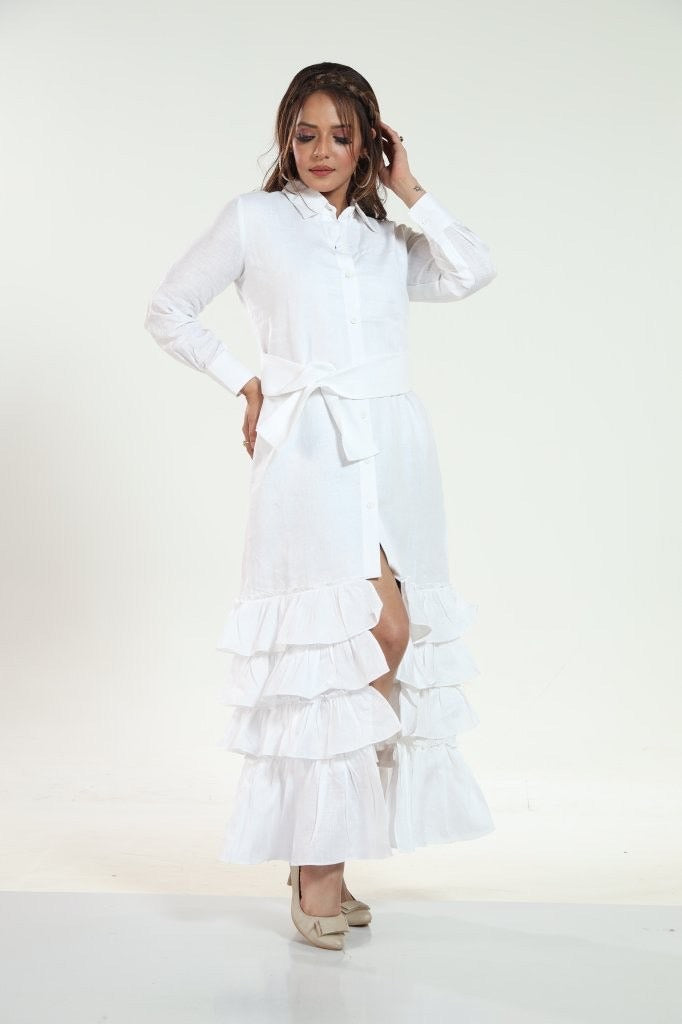 Linen Ruffle Charm Dress