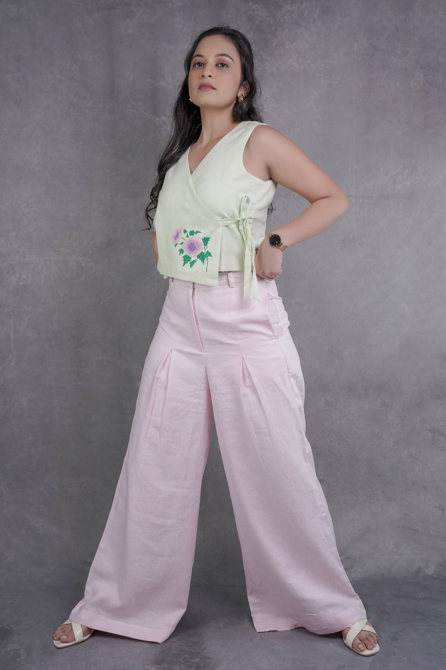 Mint Flower Wrap Top